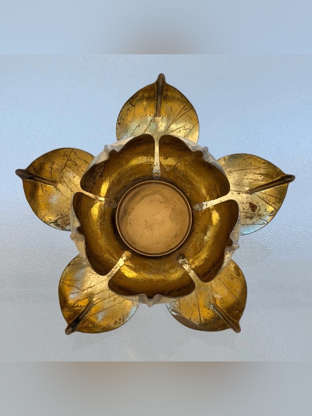 Metal Gold-Colored Lotus Flower Tea Light Holder, Mid-Century Modern - Picture 5 of 6